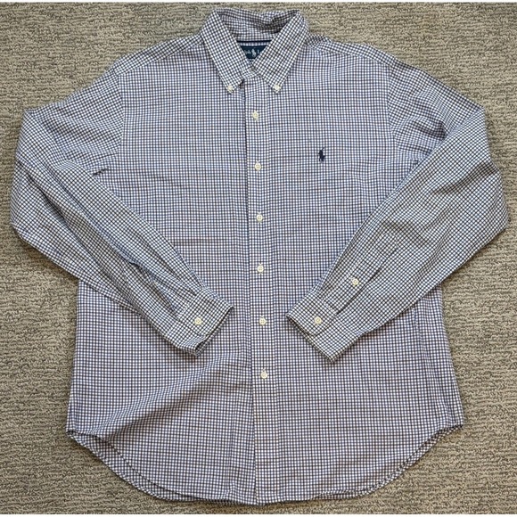 Polo Ralph Lauren Classic Fit Plaid Blue Button Down Shirt Mens Large Navy Pony - Picture 2 of 9